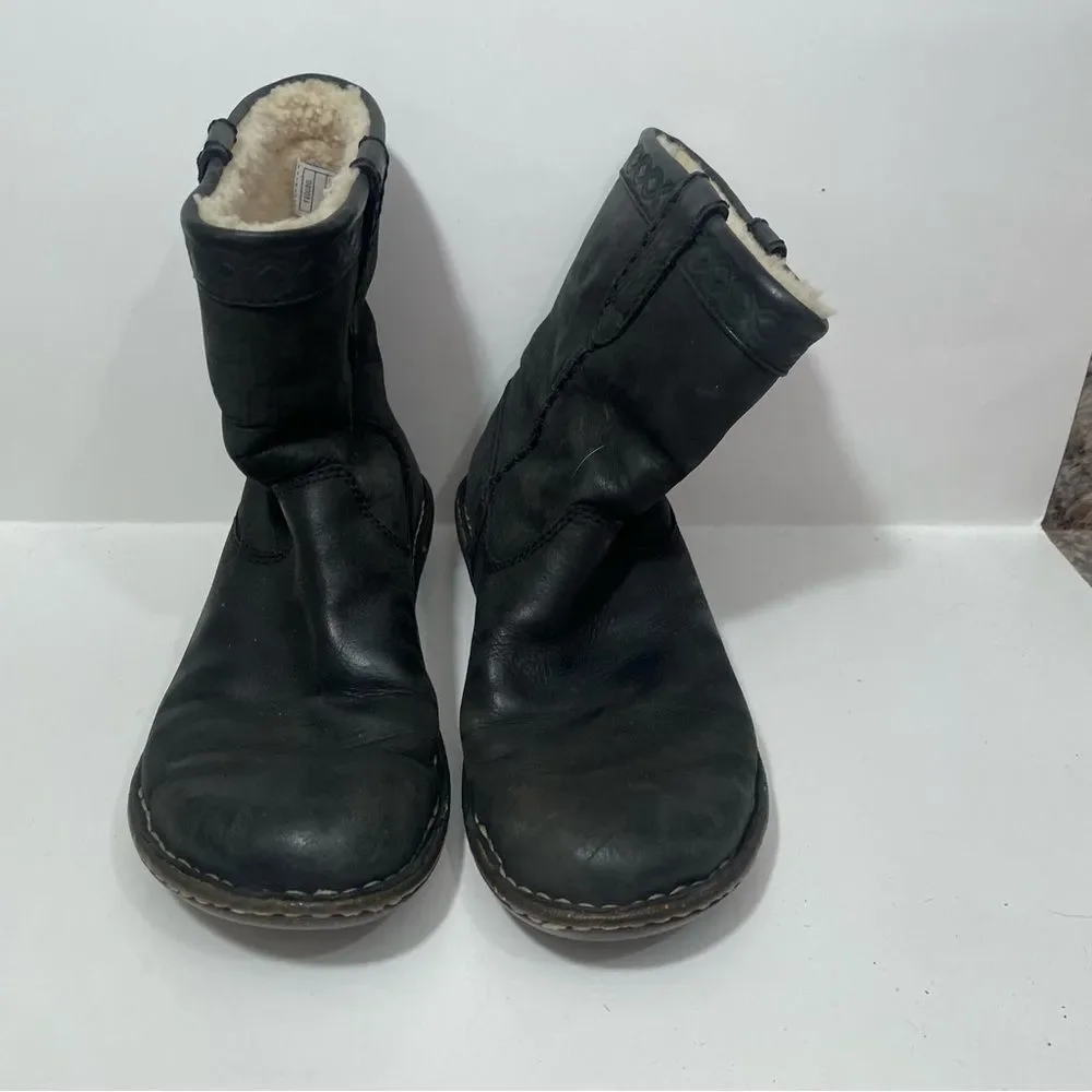 Ugg Swell Black Ankle Leather & Lambskin Winter Boots